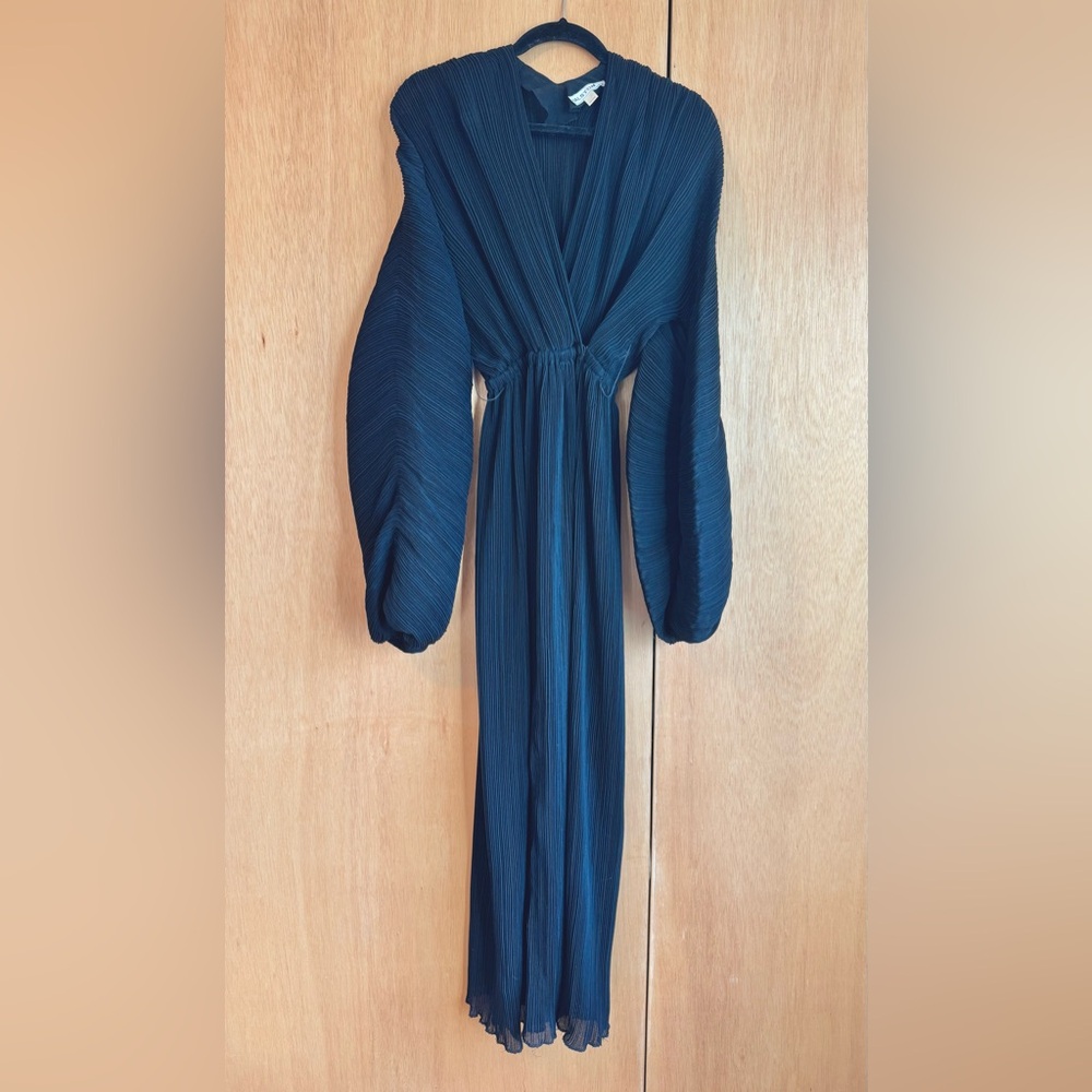 Rare 1978 Halston IV Pleated Black Wrap Dress w/ Balloon Sleeve petite medium M - Picture 2 of 15